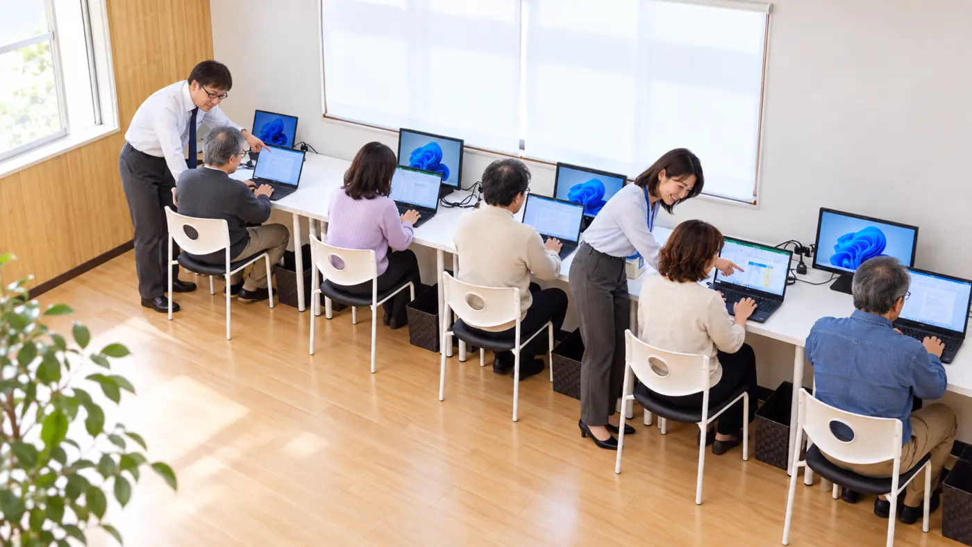 女性講師が小学生の女の子にプログラミングを教える様子